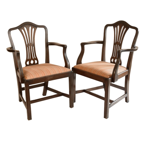 1804 - Pair 19th century Hepplewhite style carver chairs, with pierced splats over swept carved arm support... 