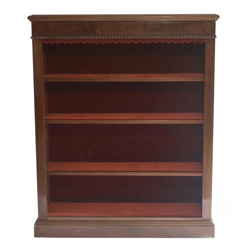 1807 - Victorian mahogany open bookcase, with beaded moulding over a pink velvet lined interior with adjust... 