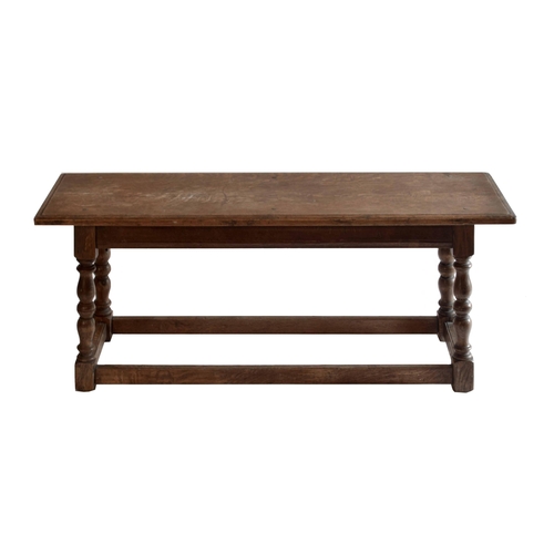 1818 - 17th century style oak joynt stool, the rectangular top with a moulded rim upon turned supports unit... 