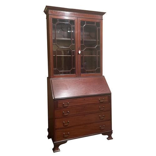 1822 - Edwardian mahogany inlaid bureau bookcase, with astragal glazed doors enclosing adjustable shelves, ... 