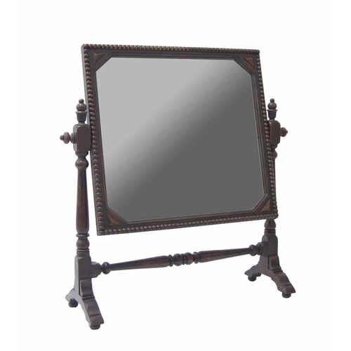 1606 - 1930s oak dressing table swing mirror, the plain glass within a canted frame with beaded border, on ... 