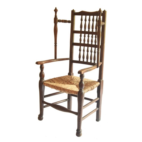 1830 - Set of four early 19th century ash ladder back rush seat chairs and a similar carver chair with a La... 