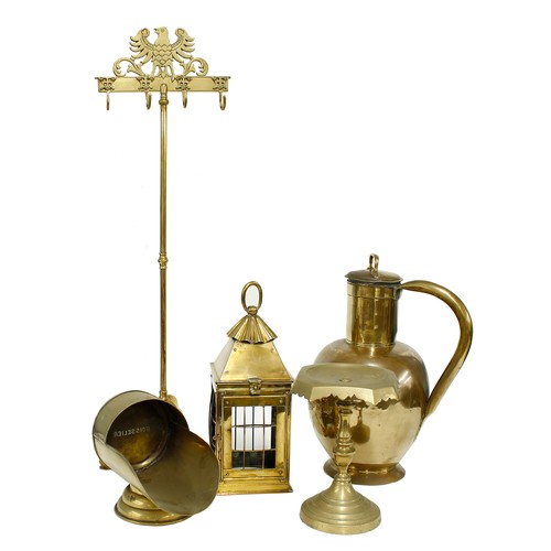 1192 - 19th century brass milk jug and cover, 18