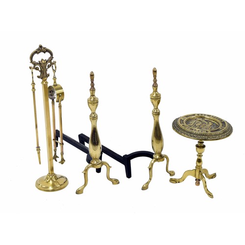 1104 - Pair of Classical style polished brass and iron andirons, 18