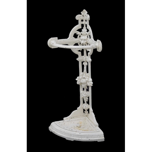 1191 - Victorian white painted cast iron corner stick stand in the manner of Coalbrookdale, 31