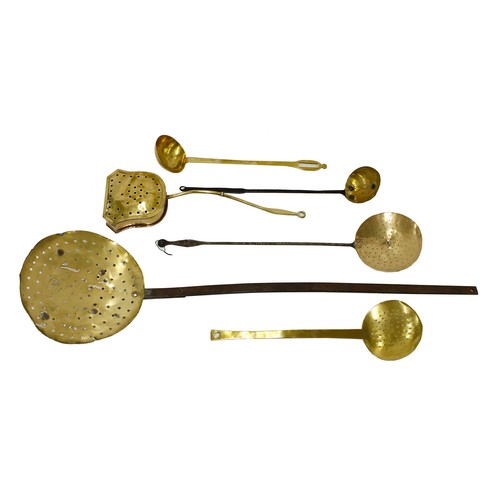 1292 - Large 18th century brass and iron skimmer, 44.25