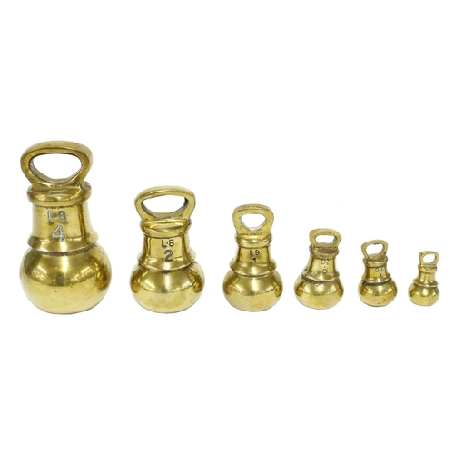 1364 - Set of six 19th century brass and lead bell weights, from 4lb to 2oz (6)