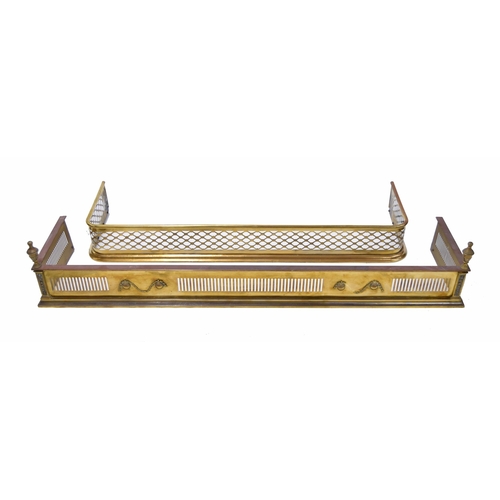 1125 - Victorian pierced brass neoclassic style fender, with urn type turned finials, 51.25