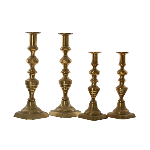 1311 - Large pair of Victorian brass turned candlesticks, 14