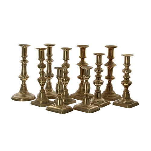 1098 - Five assorted pairs of Victorian brass candlesticks, 6.5