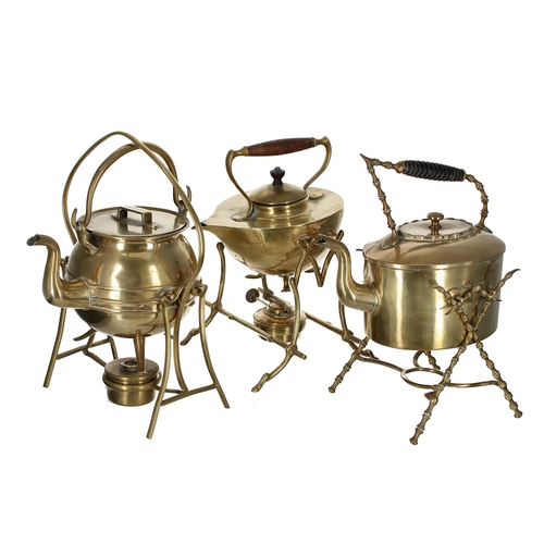 1050 - Arts & Crafts brass spirit kettle on stand, registration no. 56602,12