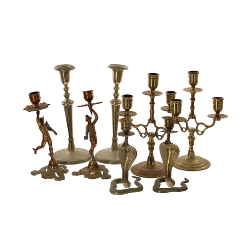 1029 - Pair of novelty cobra brass candlesticks, 7