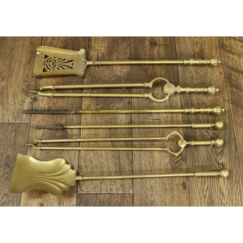 1182 - Two sets of three Victorian brass fire irons (6)