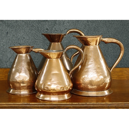 1341 - Two 19th century copper ‘Gallon’ haystack measures, 11.25” and 13” high respectively; also a ‘Half G... 