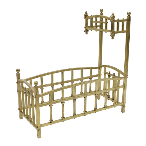 1166 - Victorian miniature brass half tester bed of typical form, 28” x 13”, 29” high