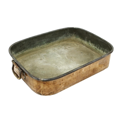 1036 - Large 19th century rectangular copper cooking pan, with swing carry-handles, stamped 'Burt Bros, Bir... 