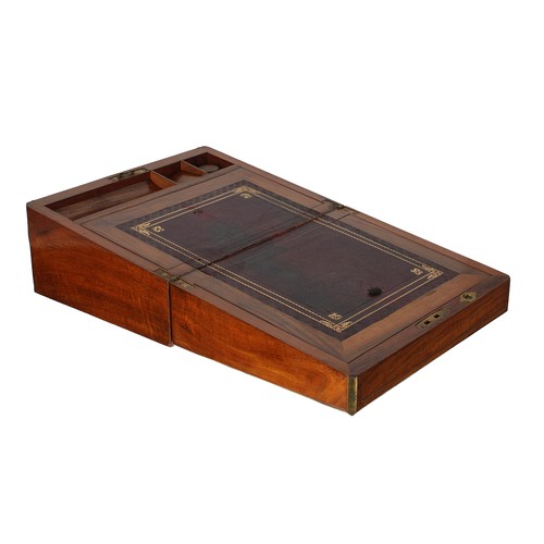 1018 - Victorian walnut brass bound writing slope, the fitted interior inset with two square glass inkwells... 