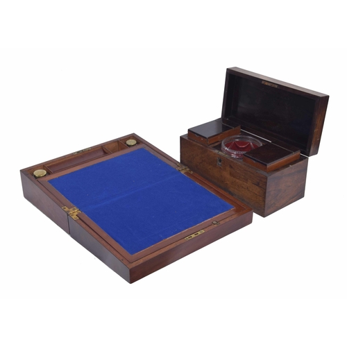 1170 - Victorian rosewood rectangular tea caddy, with a fitted interior and glass mixing bowl, 12” wide, 6”... 