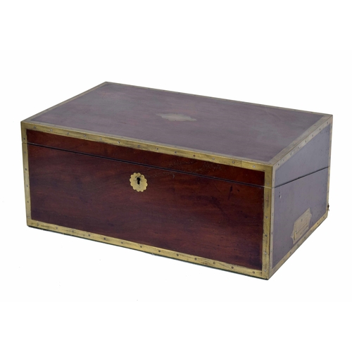 1038 - Good 19th century mahogany brass bound writing slope, with a fitted interior, brass recessed handles... 