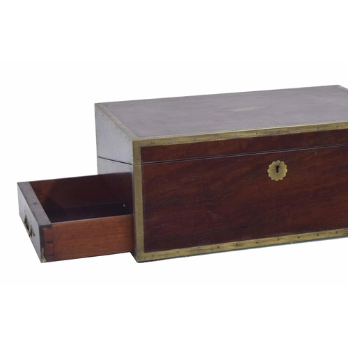 1038 - Good 19th century mahogany brass bound writing slope, with a fitted interior, brass recessed handles... 