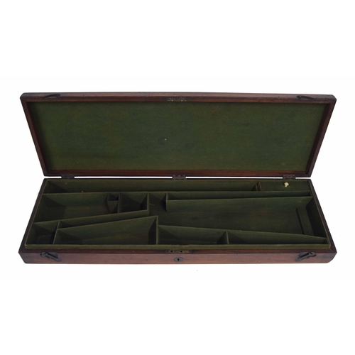 1064 - 19th century mahogany brass bound rectangular gun box, with green baize lined interior, 30.5” x 10”,... 