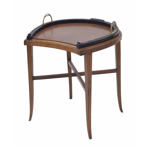 1040 - Horseshoe design oak and ebonised twin-stirrup handled serving tray on stand, 22” wide, 24” high... 