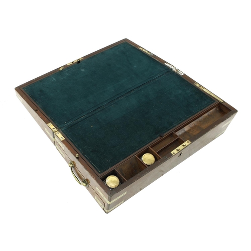 1108 - 19th century mahogany brass bound writing slope, the top with a ledge back enclosing a fitted interi... 