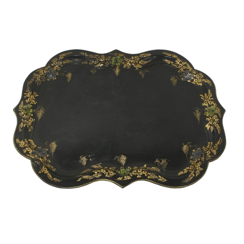 1088 - Large 19th century paper maché shaped tray with gilded decoration, 32” x 24.5”