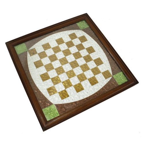 1039 - Glazed chess board in a stained wooden frame, 20.5”