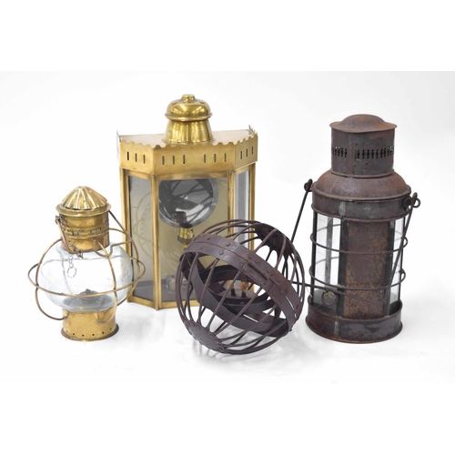 1138 - 19th century gimballed whale oil ships lamp, 9