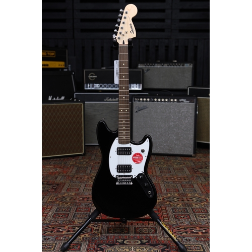 622 - 2019 Squier by Fender Bullet Mustang HH electric guitar, black finish, with original box and packagi... 