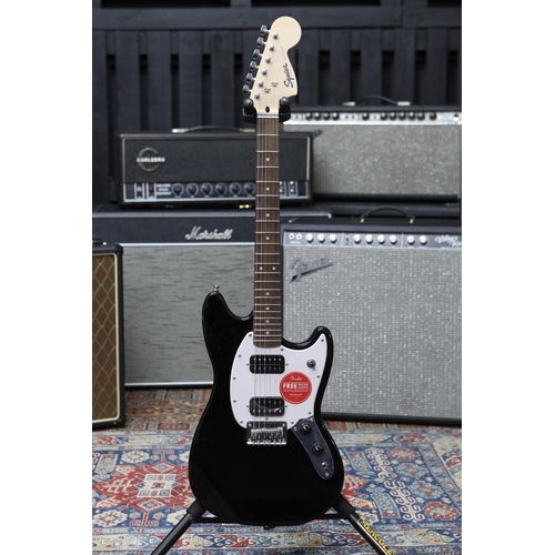 632 - 2021 Squier by Fender Bullet Mustang electric guitar, black finish, finish damage to rear of guitar ... 