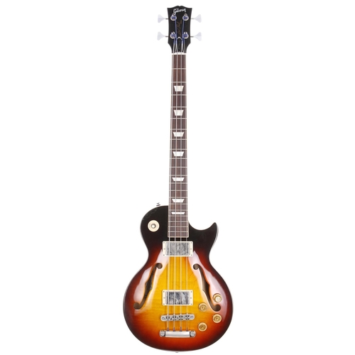 81 - 2016 Gibson Memphis ES Les Paul semi-hollow body bass guitar, made in USA; Body: sunburst finish top... 