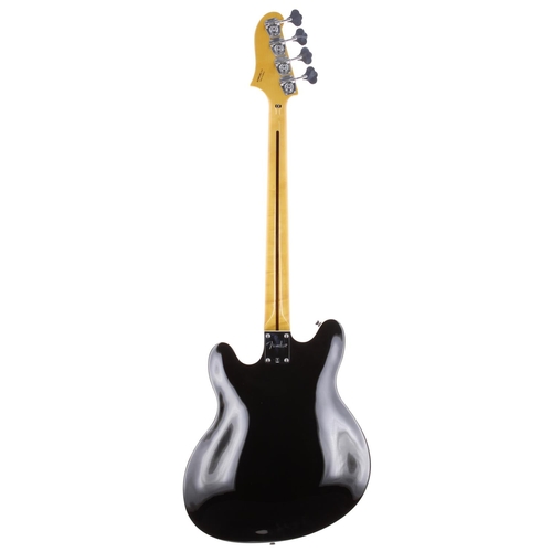 13 - 2013 Fender Starcaster bass guitar, crafted in China; Body: black finish, light marks; Neck: maple; ... 