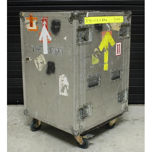 564 - The Script - heavy duty multi-rack flight case on wheels, bearing 'The Script' stencils and cargo la... 