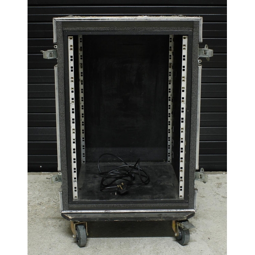 564 - The Script - heavy duty multi-rack flight case on wheels, bearing 'The Script' stencils and cargo la... 