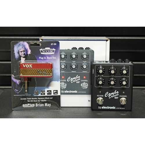 1213 - TC Electronic Ampworx Combo Deluxe 65 guitar pedal, boxed; together with a Vox Brian May Amplug, wit... 