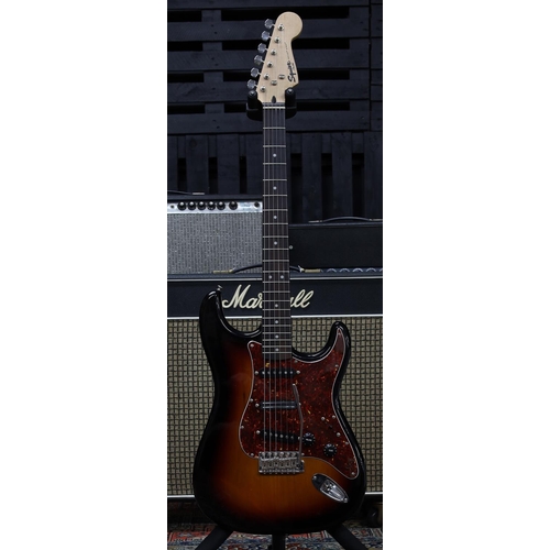 760 - Custom build S-Type electric guitar comprising sunburst finished Squier body, Squier by Fender Bulle... 