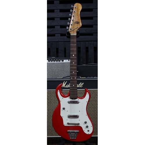 765 - 1960s Antoria electric guitar, made in Japan; Body: red refinish, various impact marks visible under... 