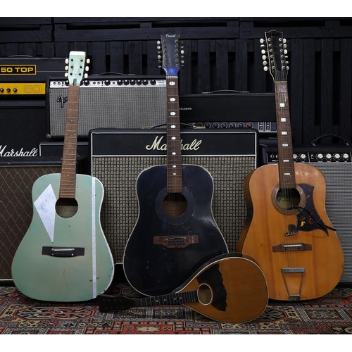 771 - Three acoustic guitars in varying conditions and in need of repair to include an Ormond twelve strin... 