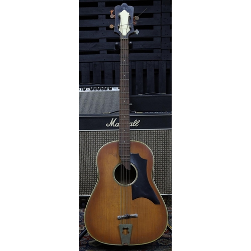 772 - Interesting German made acoustic bass guitar, bearing an indecipherable label, with maple back and s... 