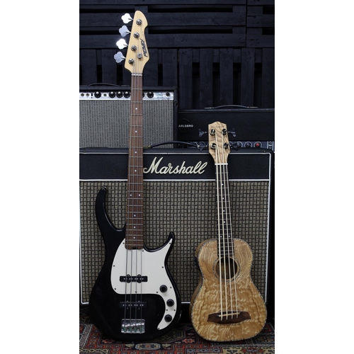 786 - Blackwater ukulele bass guitar, natural finish, gig bag; together with a Peavey Milestone III bass g... 