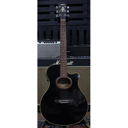 787 - Yamaha APX-4A electro-acoustic guitar in need of restoration, within fitted hard case (back coming a... 