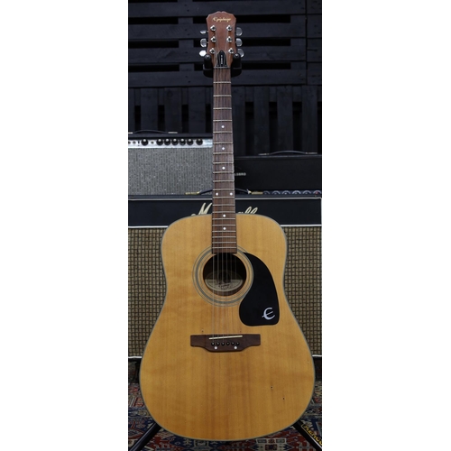 797 - 1996 Epiphone PR200NS acoustic guitar, vacant holes to top lower bout, two further vacant holes abov... 