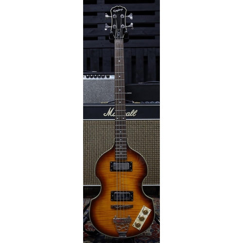 805 - 2006 Epiphone Viola bass guitar, made in Korea; Body: amber burst figured maple; Neck: good; Fretboa... 