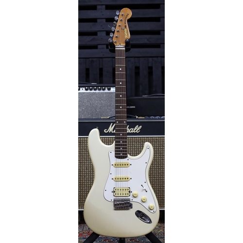 816 - Sunn Mustang electric guitar, made in India, pearl white finish, with Legacy soft bag... 