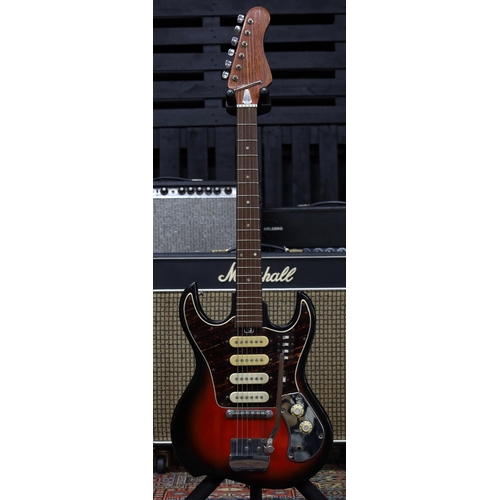 820 - 1960s Teisco Hy-Lo electric guitar, made in Japan; Body: red burst finish, blemishes and dings to ed... 