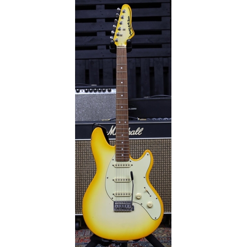 822 - Aria Nexter electric guitar, yellow burst finish (large blemishes to edges and other imperfections),... 