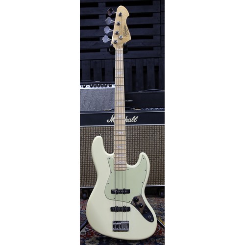 829 - Revelation RBJ67 jazz style bass guitar, with vintage white finish, with soft bag