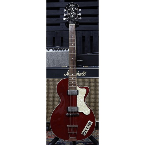 830 - Hofner Contemporary Series Club electric guitar; Body: red finish; Neck: good; Fretboard: rosewood; ... 